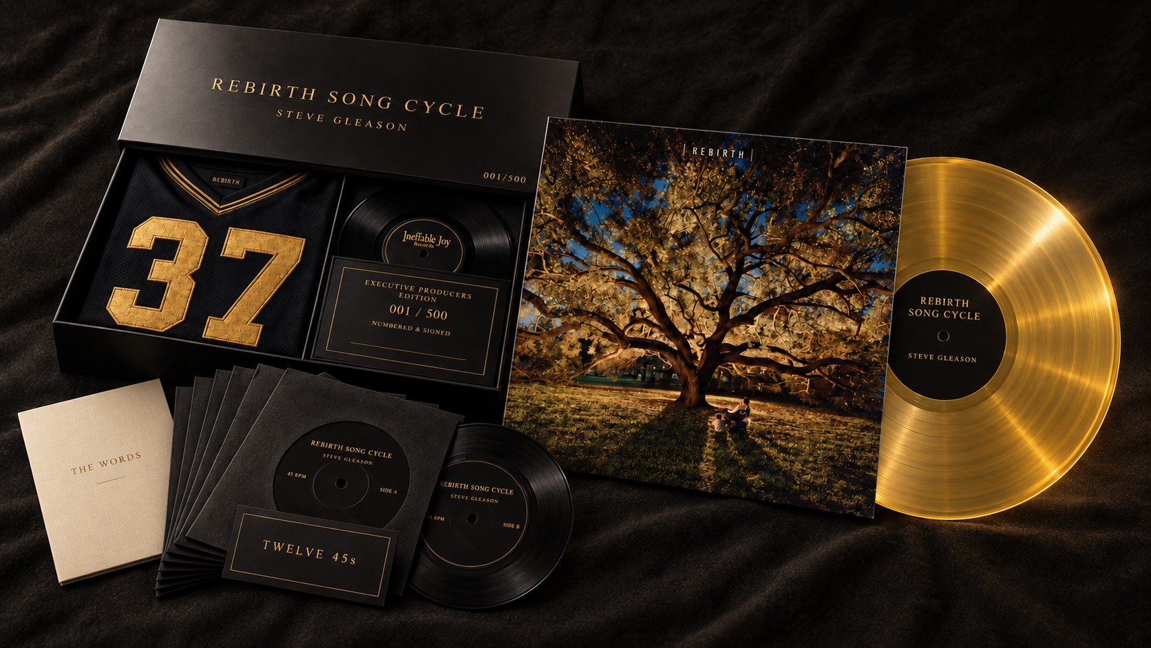 The Executive Producers Vinyl Edition box set with the 37 jersey, translucent gold vinyl, twelve 45s and edition card